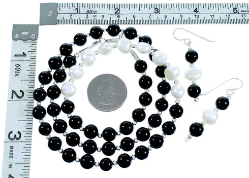 Genuine Sterling Silver Navajo Indian Onyx Howlite Bead Necklace LX114021